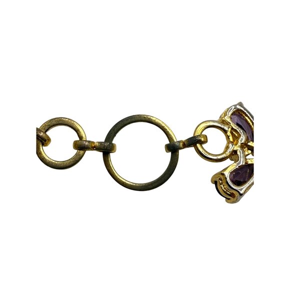 Gold-tone Floral Bracelet With Purple & Amber-color Rhinestones - Picture 6 of 7